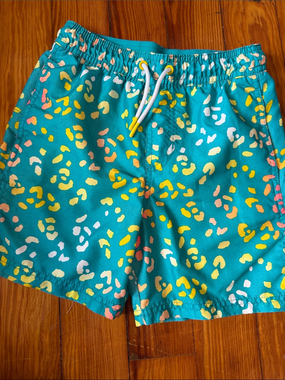 Teal Animal Print Swim Shorts with Multicolor Spots boys medium 8